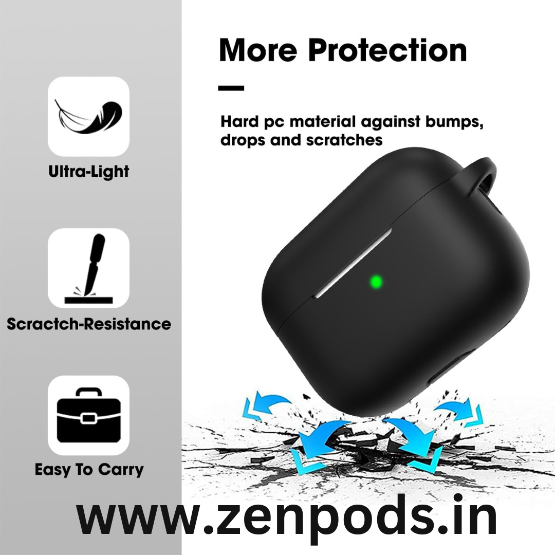 Zen-Case Silicon Cover + Triple Layer Shock Absorbing Protection + Keychain mount for Zenpods Pro 2